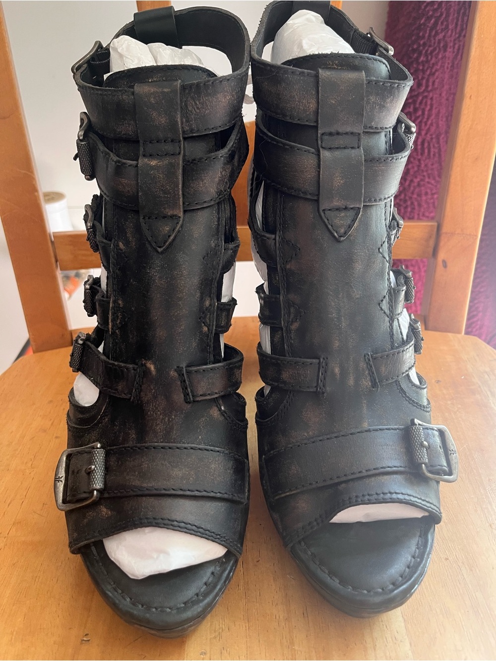 Frye Black Multi-Buckle Gladiator Heeled Sandals